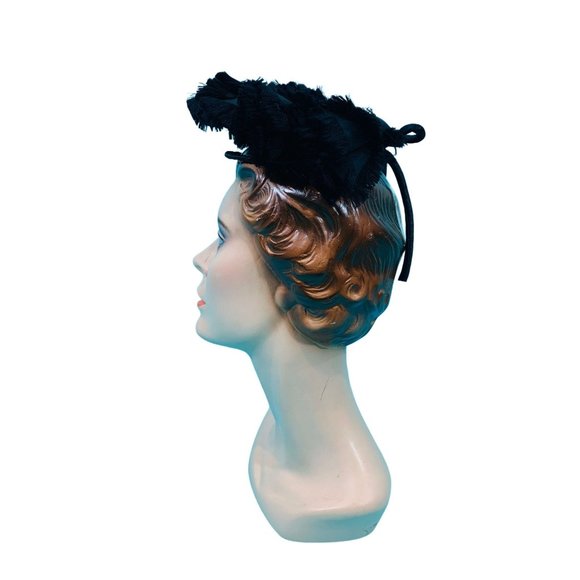 Vintage 30s Black Hat Women\'s Topper Fringe With Wire Loop